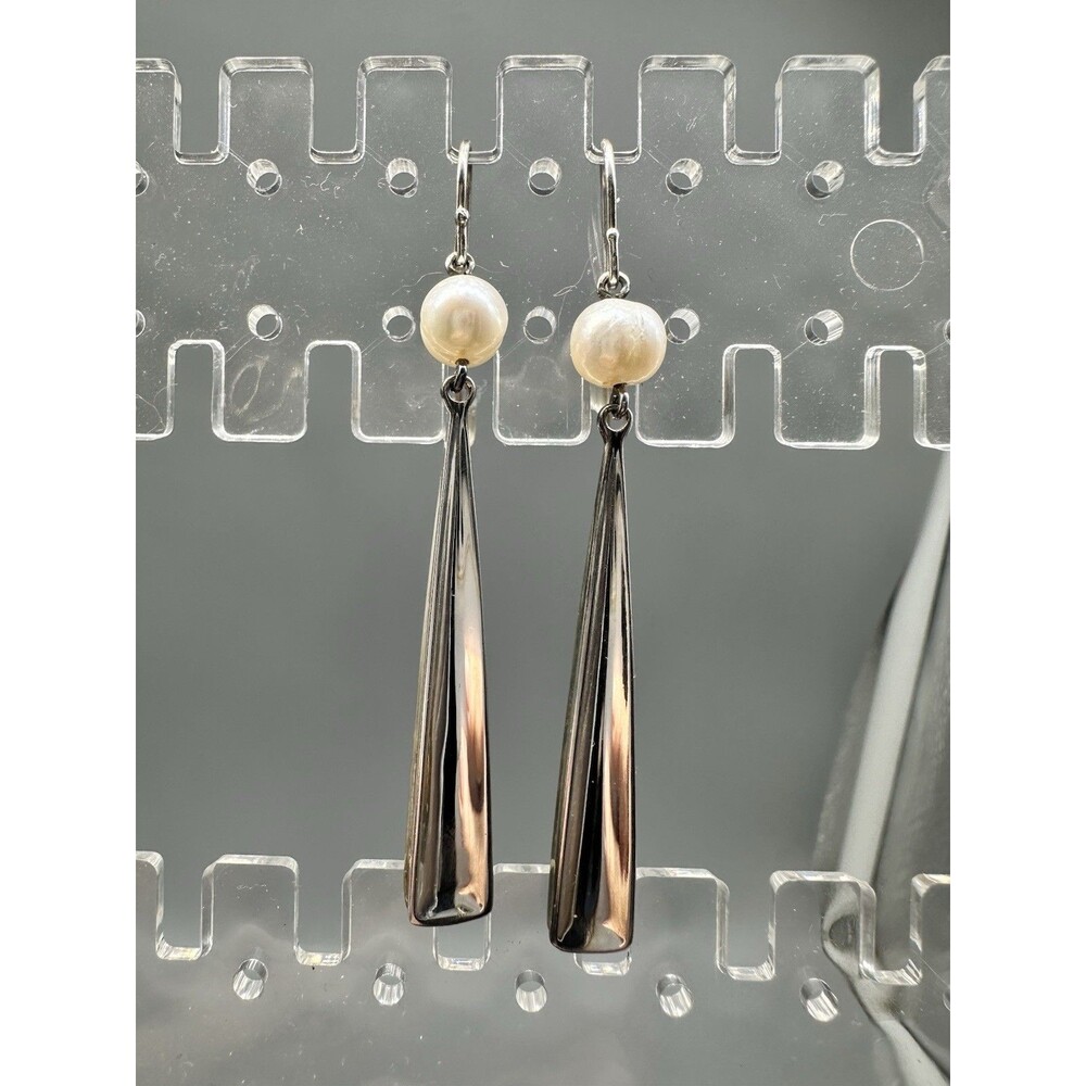 Robert Lee Morris RLM Studio Sterling Silver 925 Pearl Modernist Dangle Earrings